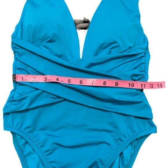 Trina Turk One piece  Front Wrap Slimming turquoise swimsuit Size 6 , NWT - Picture 8 of 12
